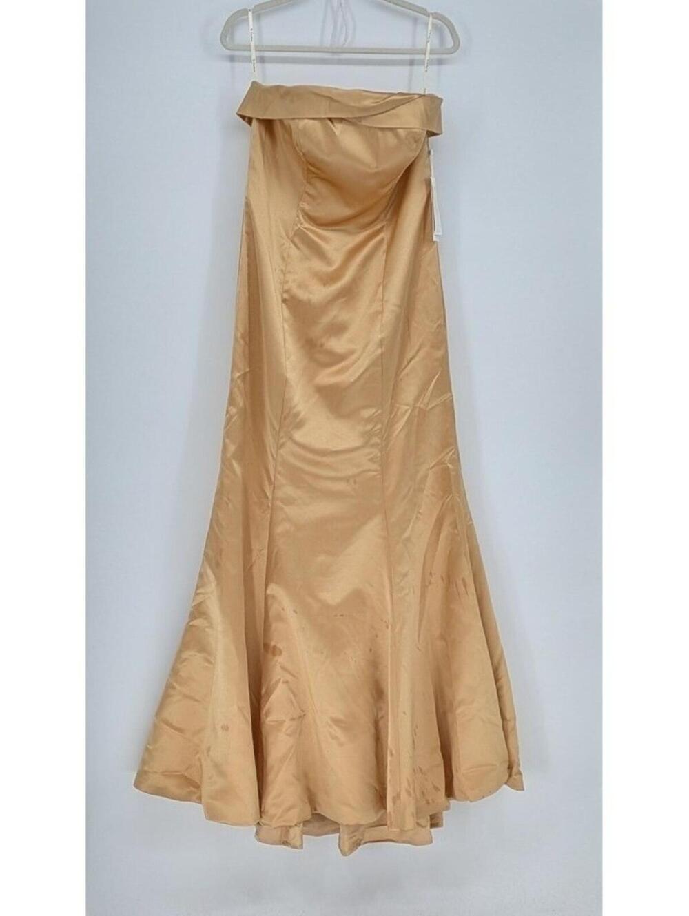 NEW Sample TS Couture Size 14 $340 Gold Satin Strapless Corset Back Evening Gown